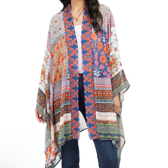 Rachel Zoe Women's Chiffon Mixed Media Bohemian Kimono Wrap Oversized - Picture 1 of 12